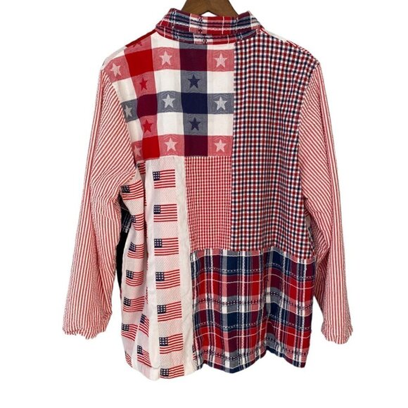 Romans Vintage American Flag Patriotic Quilt Patchwork Shacket Size Large - Picture 10 of 13